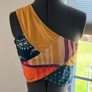 Nani Swim "Santiago" Patchwork Crop One Shoulder Top - Size xl